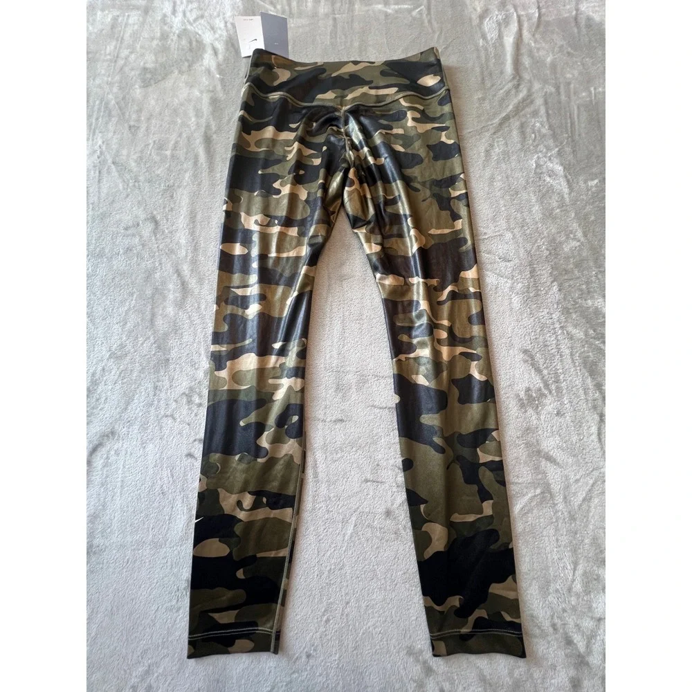 Nike One Training Leggings Womens L Green Camo Mid Rise Tight Fit